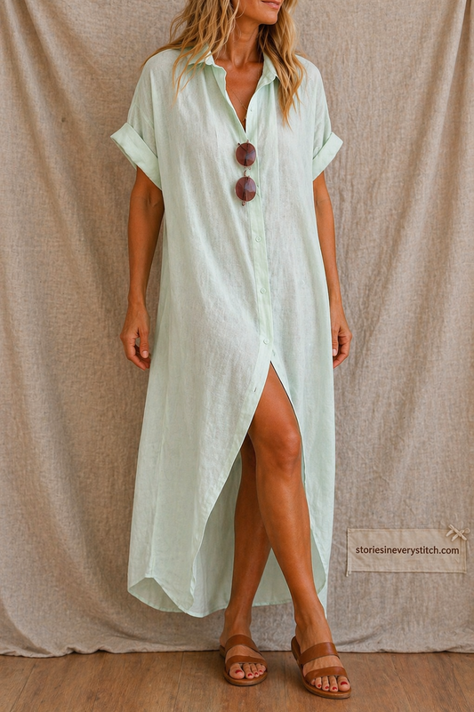 Sheer Button Beach Cover-Up Dress