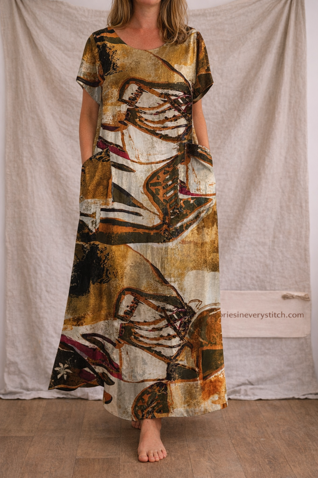 Abstract Flow Pocket Maxi Dress