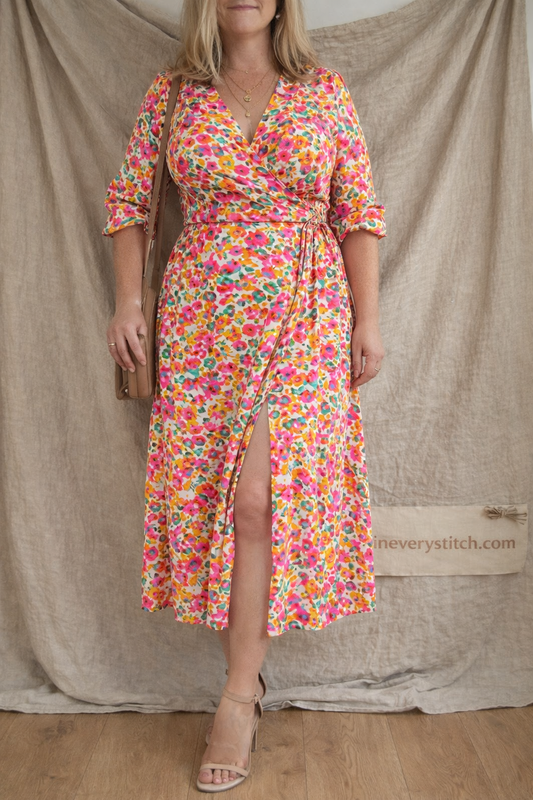 Printed V-Neck Midi Dress