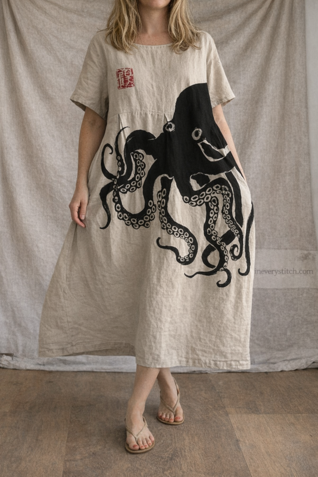 Ocean Ink Oversized Artistic Midi Dress