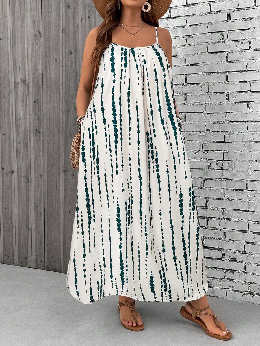 Womens Loose Casual Plus-Size Printed Dress