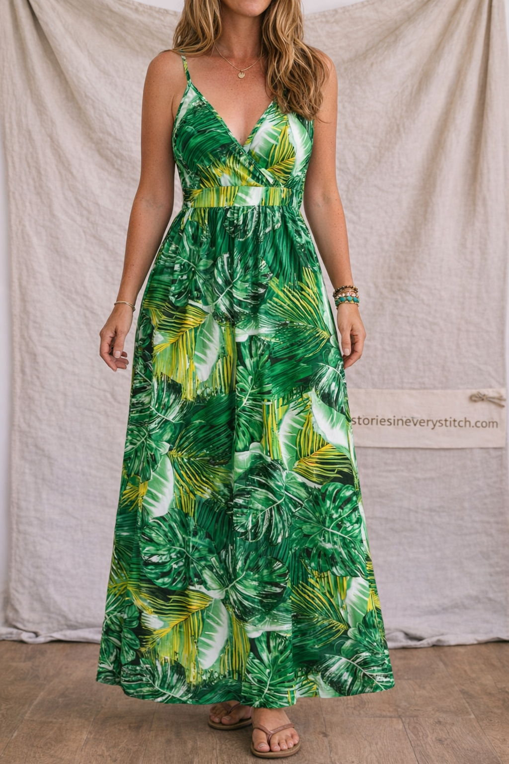 Tropical Print Spaghetti Strap Maxi Dress