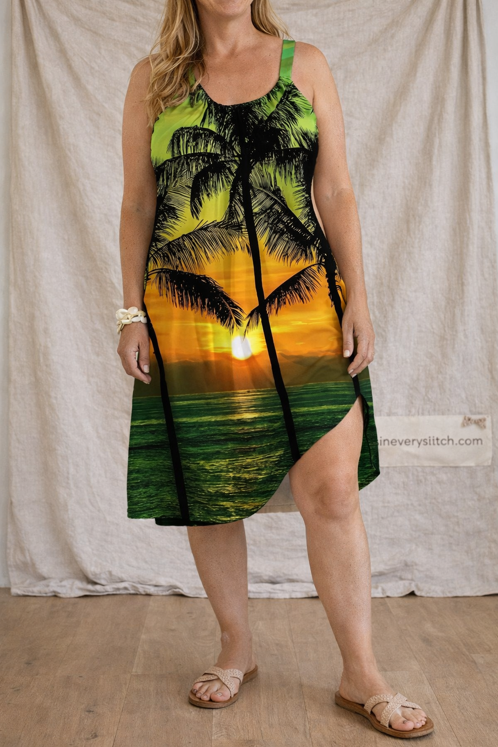 Printed Strap Mini Dress with Slit