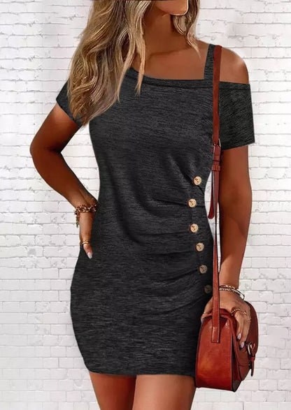 Women's Summer Diagonal Shoulder Buckle Design Sense Dress