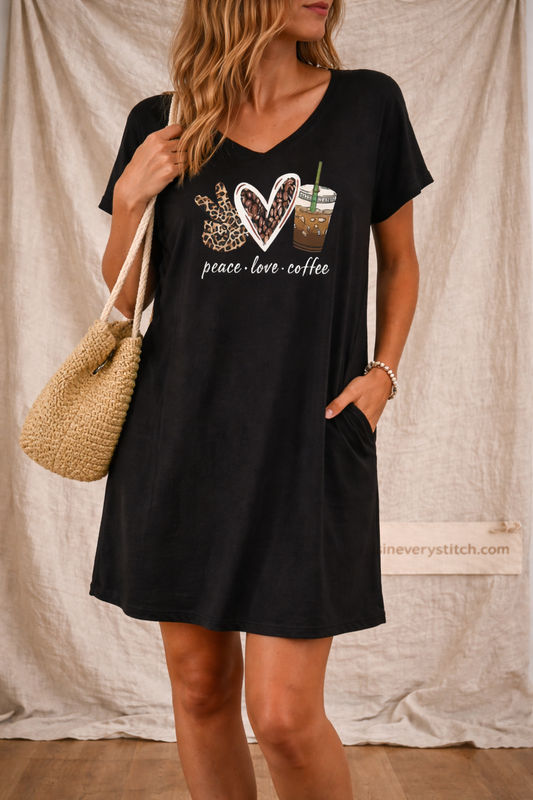 Peace Love Coffee Graphic T-Shirt Dress