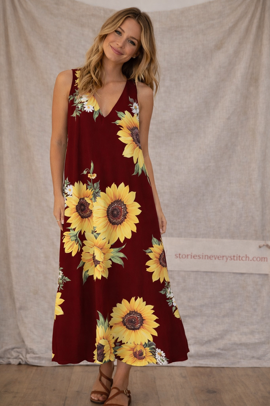 Sunflower Meadow Sleeveless Maxi Dress