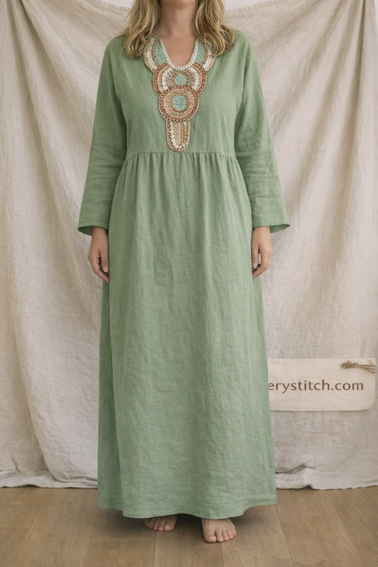 Boho Embroidered V-Neck Maxi Dress