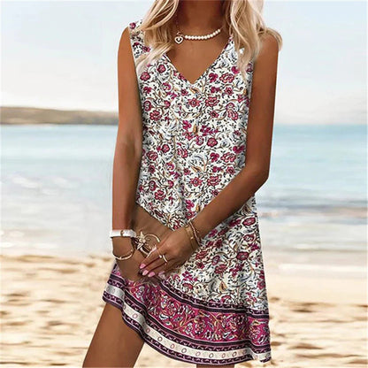 European And American Summer Fashion Casual Geometric Pattern Ran Print Loose Vest Dress