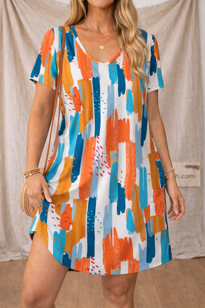 Casual V-Neck Pocket T-Shirt Dress