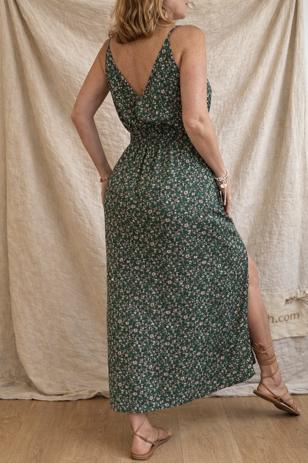 Printed Tie Waist Midi Dress