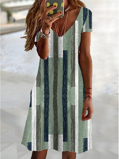 Women's Summer V-neck Plus Size Short Sleeve Dress