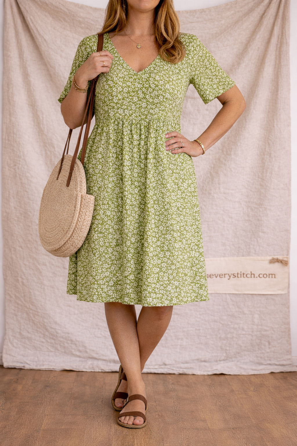 Floral V-Neck Ruffle Sleeve Midi Dress