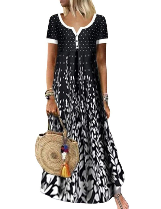 Women's Placement Print V-Neck Short Sleeve Plus Size Dress