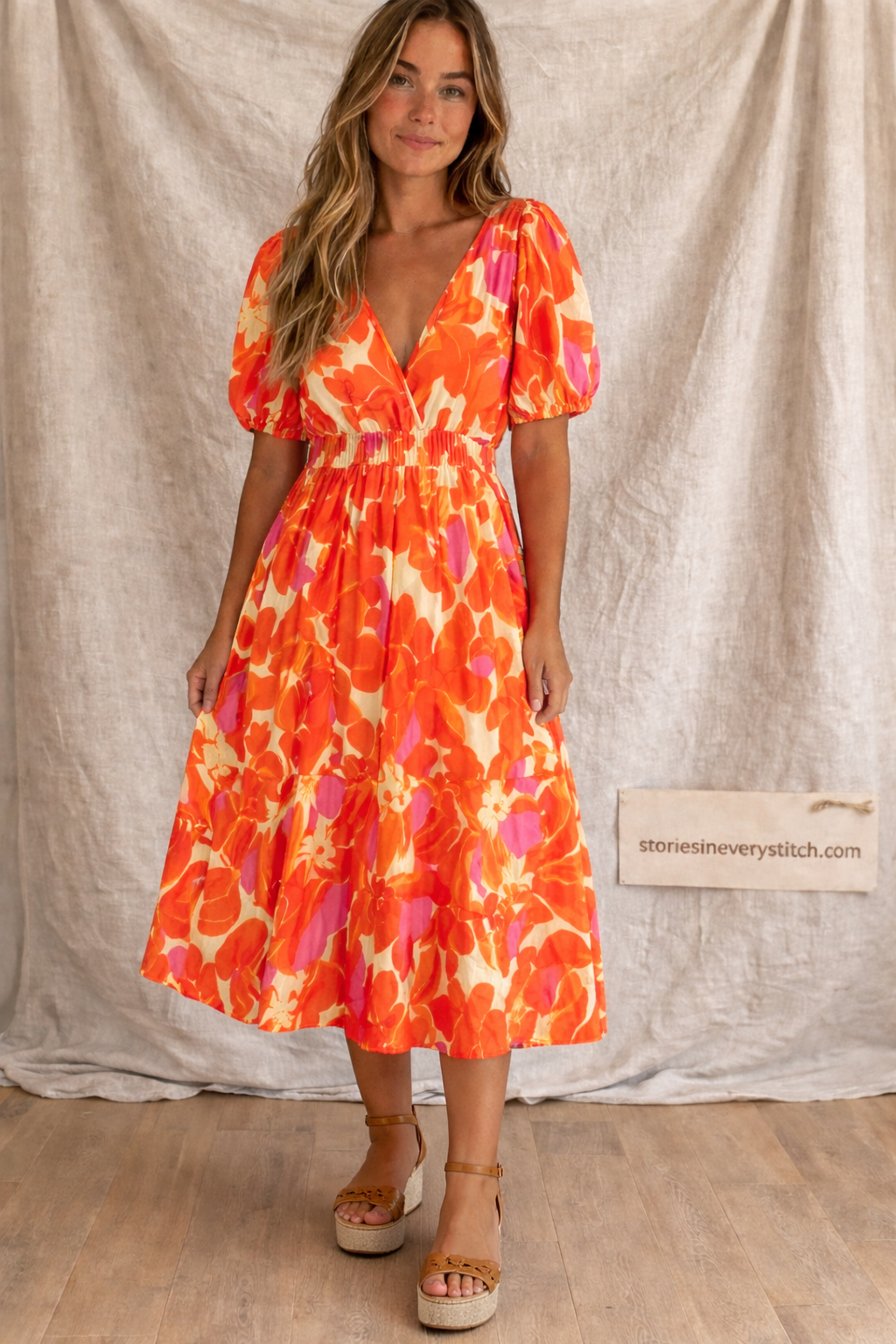 Floral Breeze Tie-Waist Midi Dress