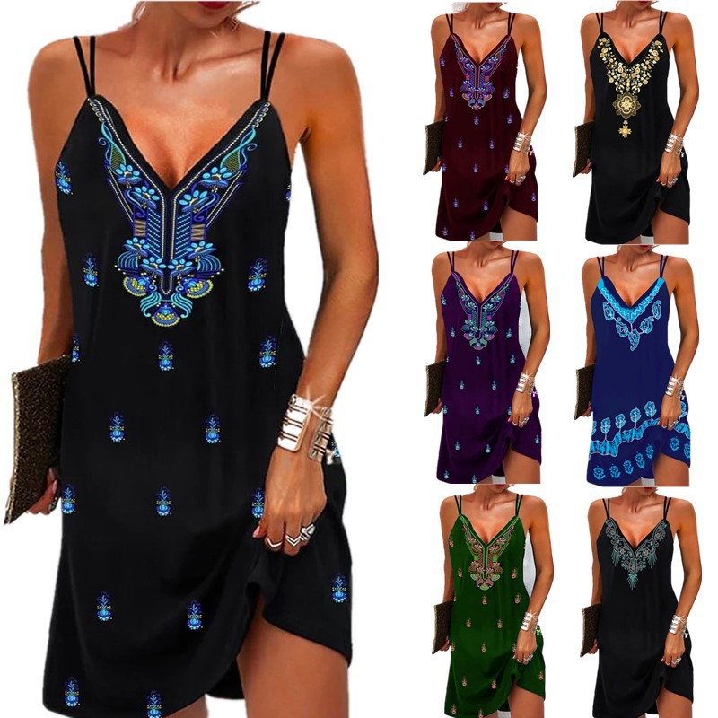 Women's Summer Boho V Neck Dress