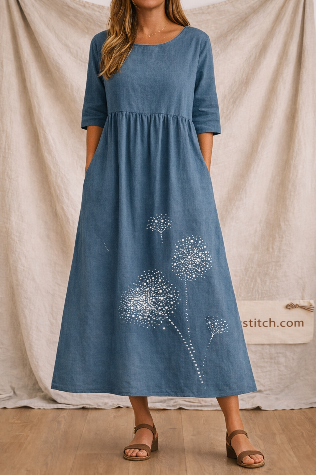 Dandelion Print Relaxed Midi Dress