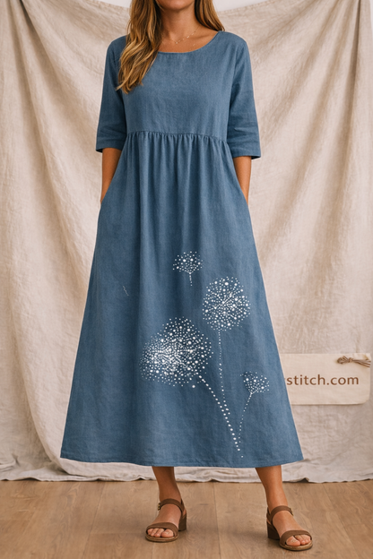 Dandelion Print Relaxed Midi Dress