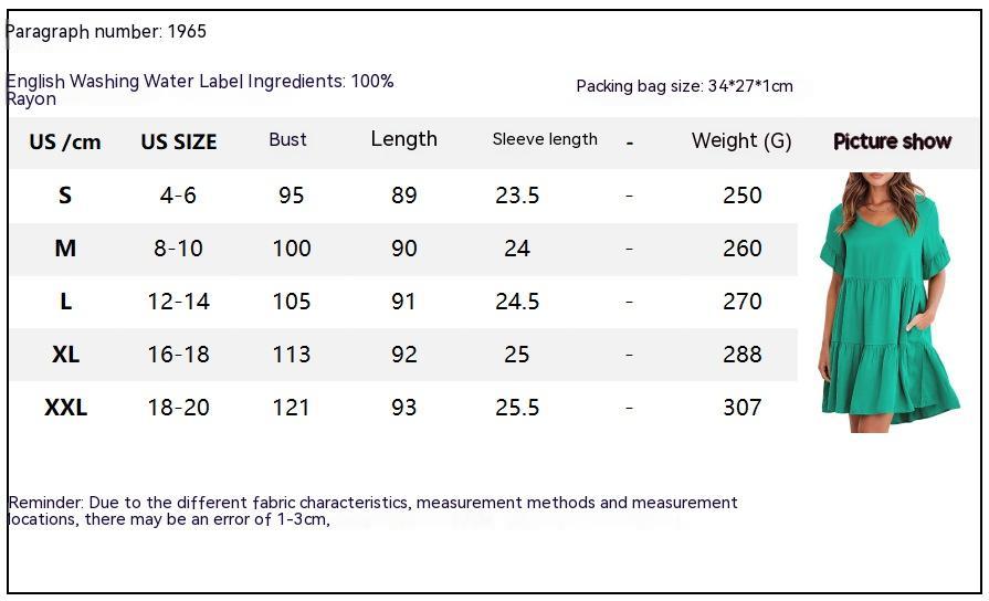 European And American Summer Casual V-neck Little-girl Style Clothes Three-layer Pleated Dress